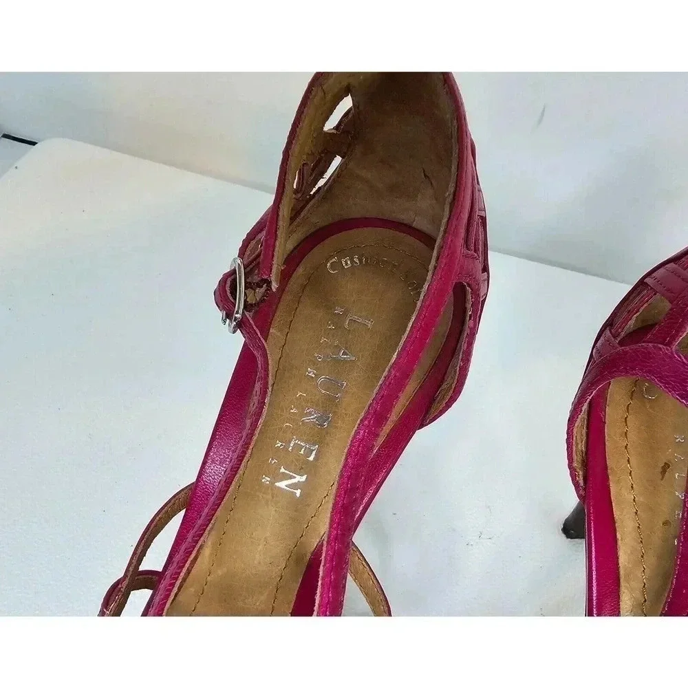 Lauren Ralph Lauren SYDNEY Leather Strappy Spike Heel Sandals HOT PINK Size 6.5 - Picture 3 of 9